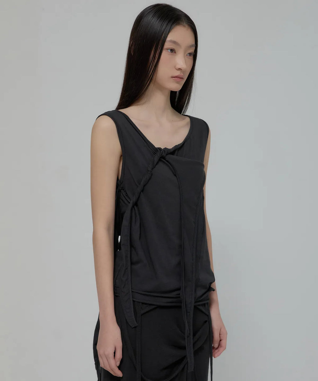 【Flare up】3-Layered Braided Sleeveless [Black / White / Gray]