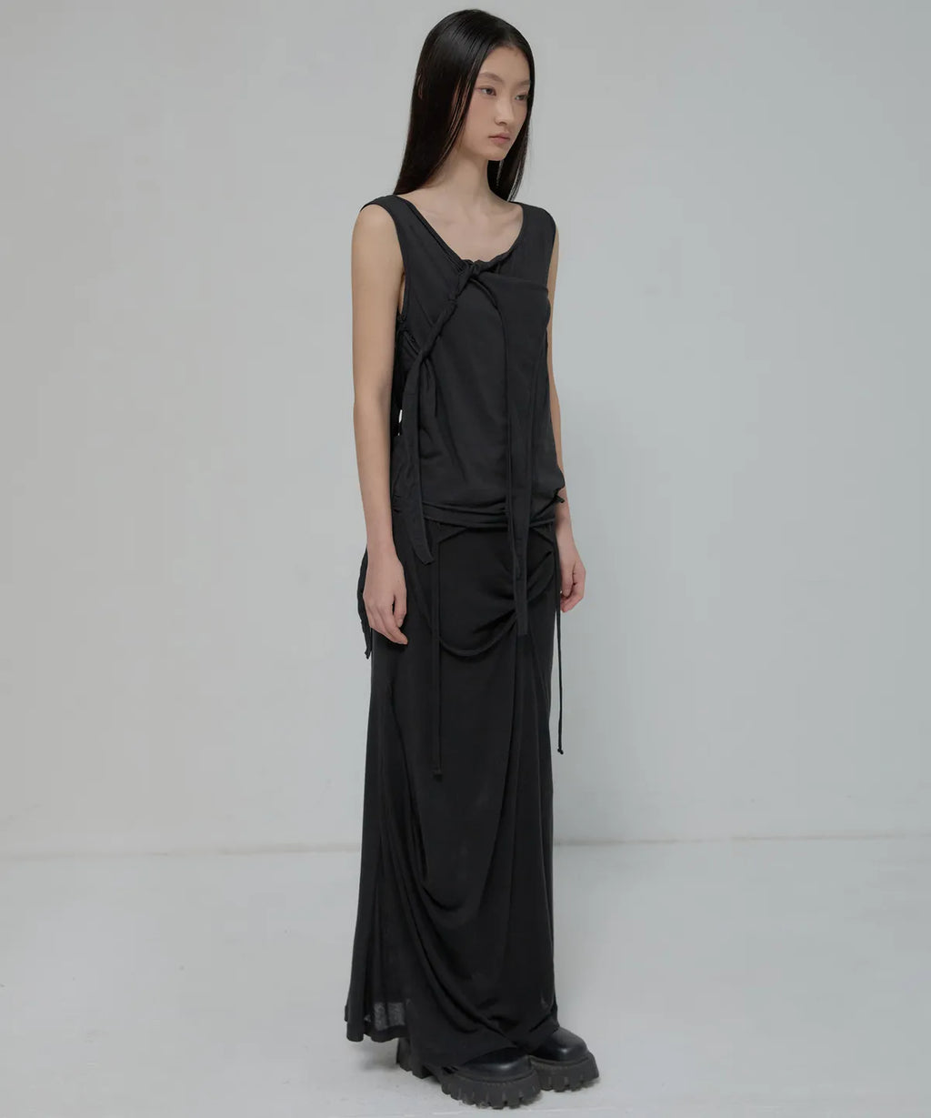 【Flare up】3-Layered Braided Sleeveless [Black / White / Gray]