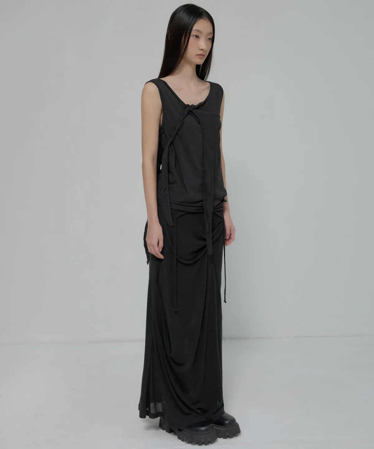 【Flare up】3-Layered Braided Sleeveless [Black / White / Gray]