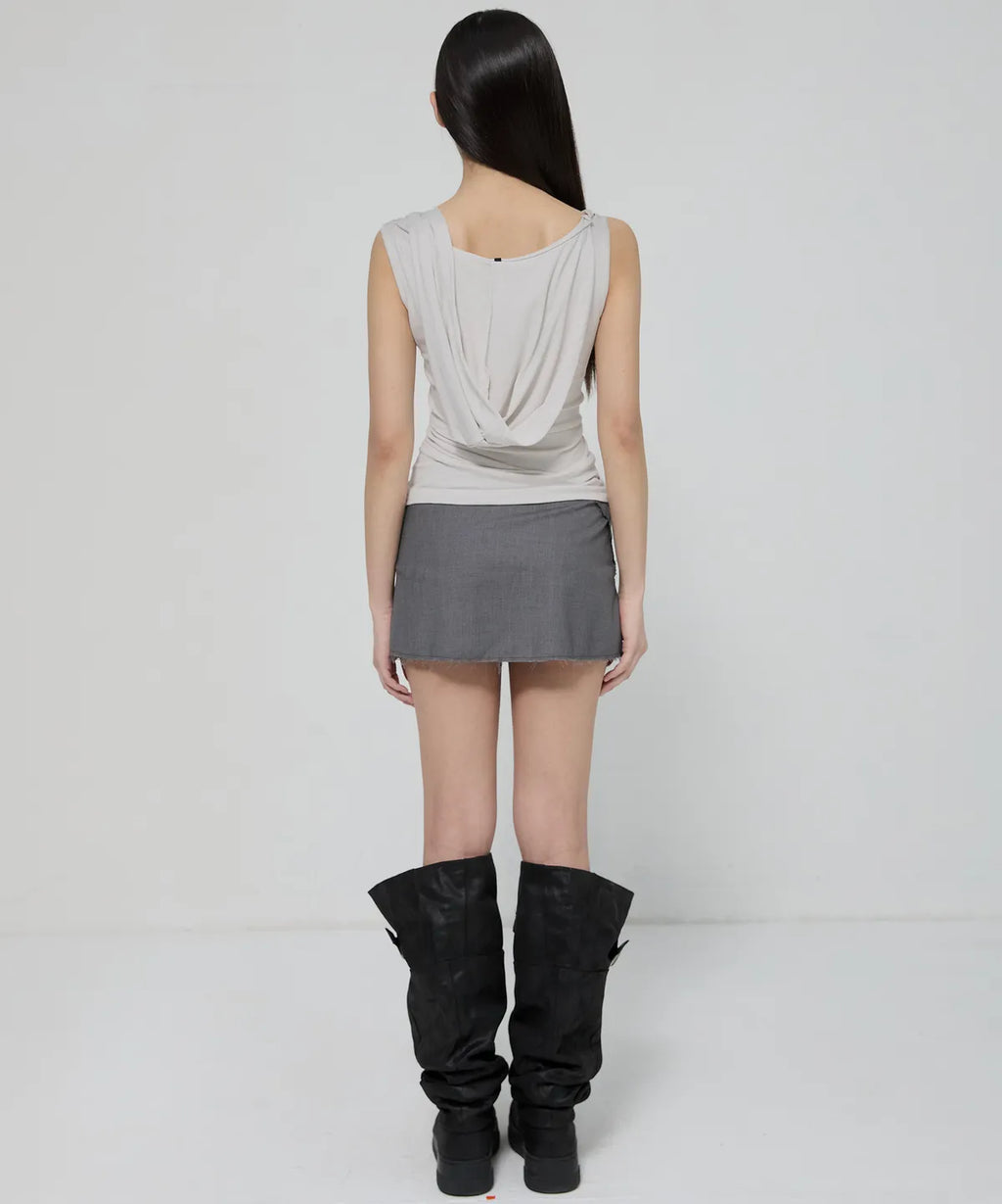 【Flare up】Asymmetric Snap Hoodie [Black / White / Gray]