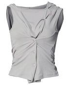 【Flare up】Asymmetric Snap Hoodie [Black / White / Gray]
