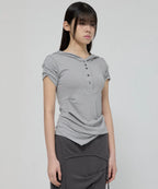 【Flare up】Asymmetrical Draped Hoodie [Black / Gray]