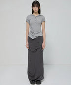 【Flare up】Asymmetrical Draped Hoodie [Black / Gray]