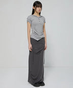 【Flare up】Asymmetrical Draped Hoodie [Black / Gray]