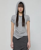 【Flare up】Asymmetrical Draped Hoodie [Black / Gray]