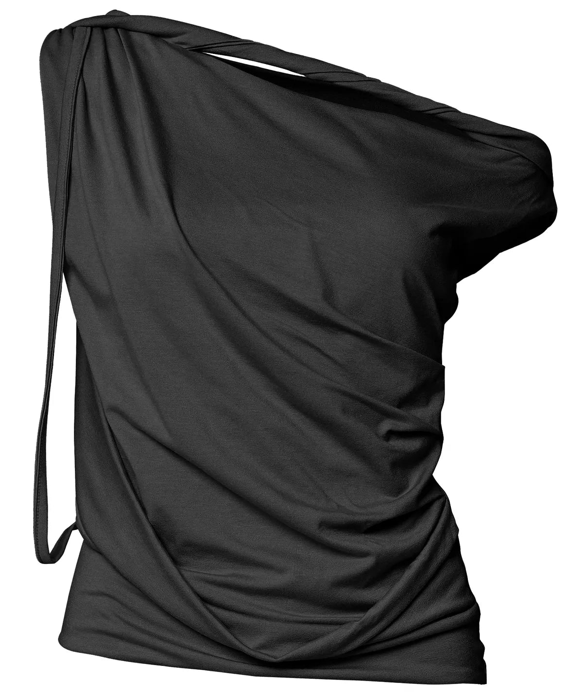 【Flare up】Braided Drape One-Shoulder Top  [Black / White]
