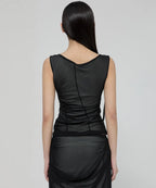 【Flare up】Draped Mesh Layered Sleeveless [Black / Gray]