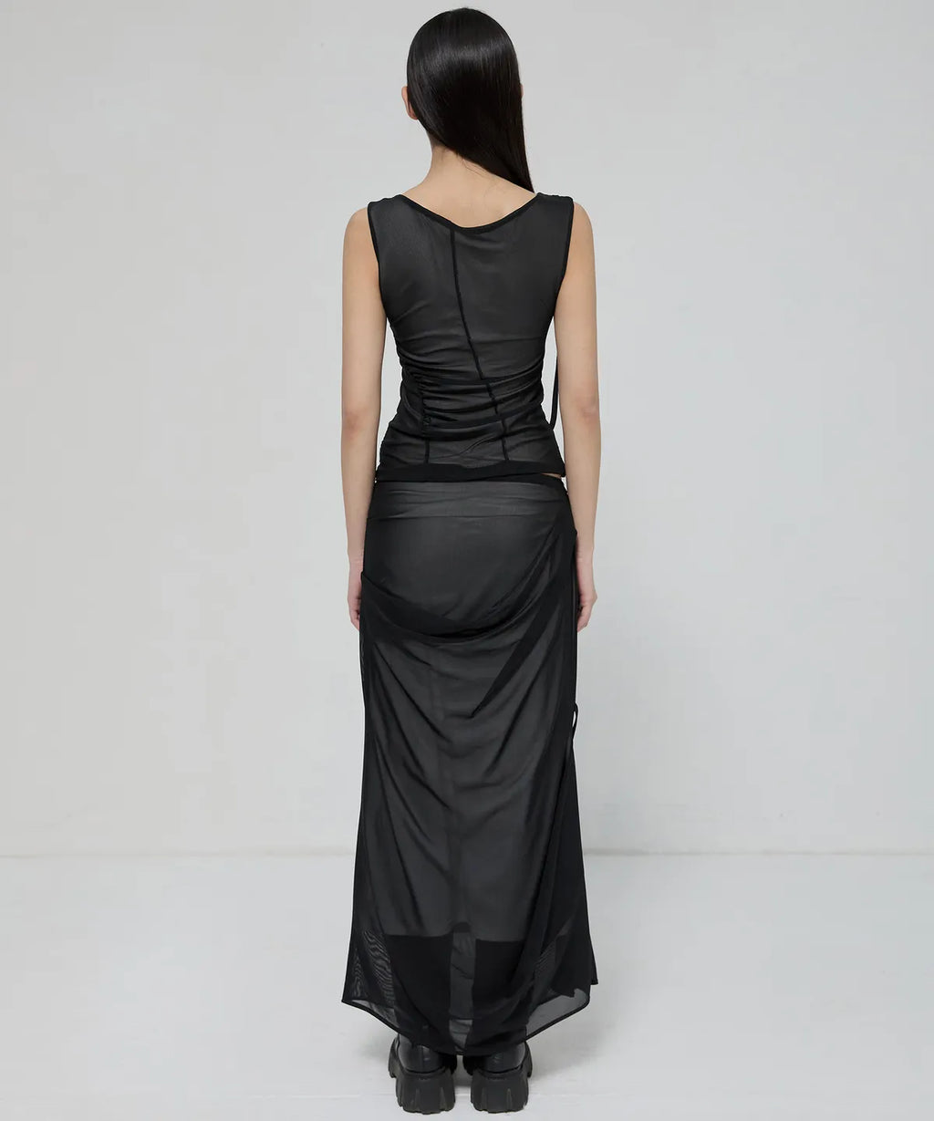 【Flare up】Draped Mesh Layered Sleeveless [Black / Gray]