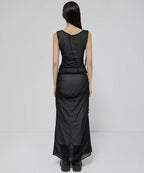 【Flare up】Draped Mesh Layered Sleeveless [Black / Gray]