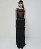 【Flare up】Draped Mesh Layered Sleeveless [Black / Gray]
