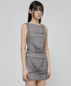 【Flare up】Draped Mesh Layered Sleeveless [Black / Gray]