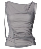 【Flare up】Draped Mesh Layered Sleeveless [Black / Gray]