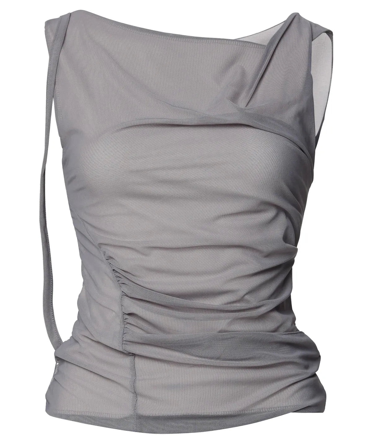 【Flare up】Draped Mesh Layered Sleeveless [Black / Gray]