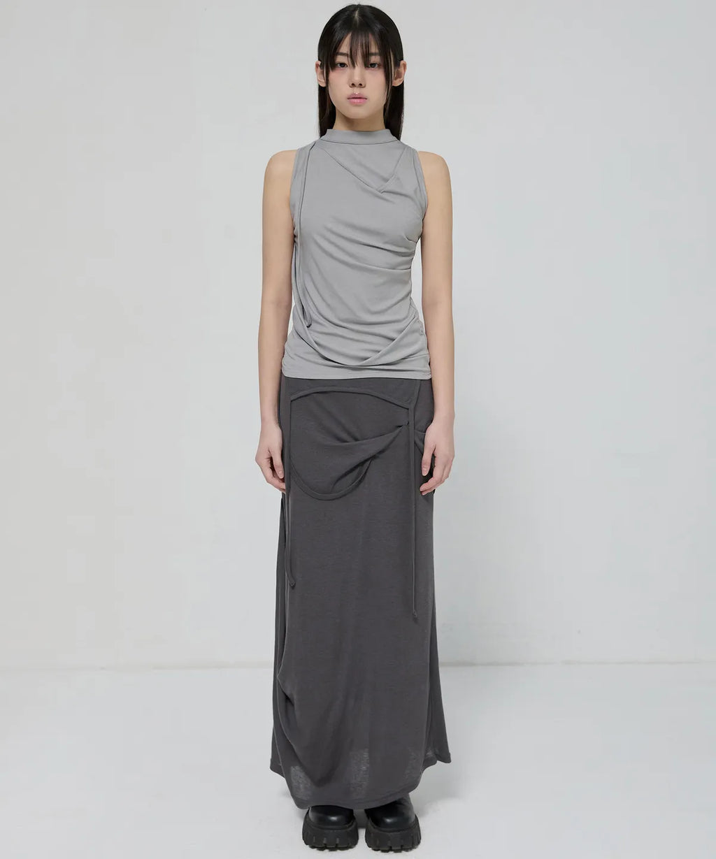 【Flare up】Draped Sleeveless Top [Black / White / Gray]