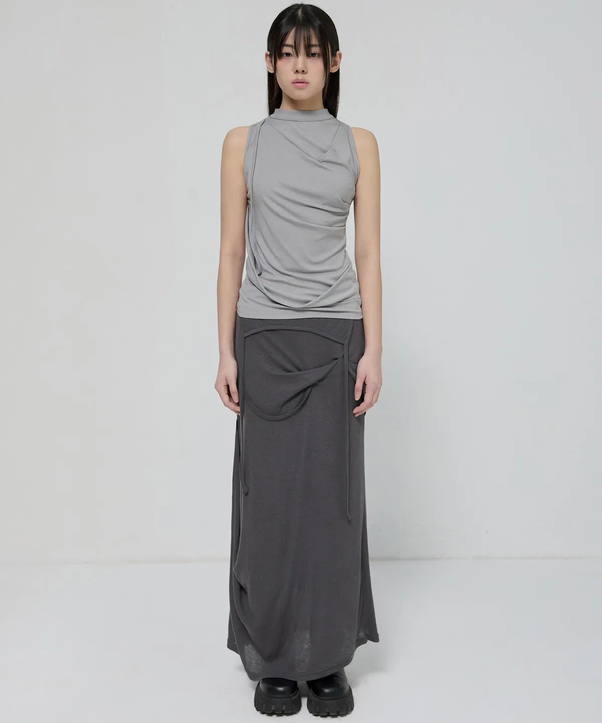 【Flare up】Draped Sleeveless Top [Black / White / Gray]