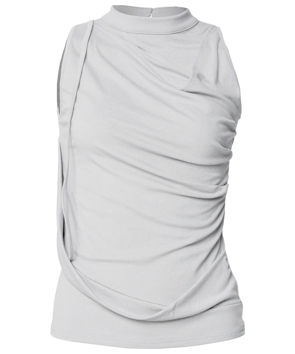 【Flare up】Draped Sleeveless Top [Black / White / Gray]