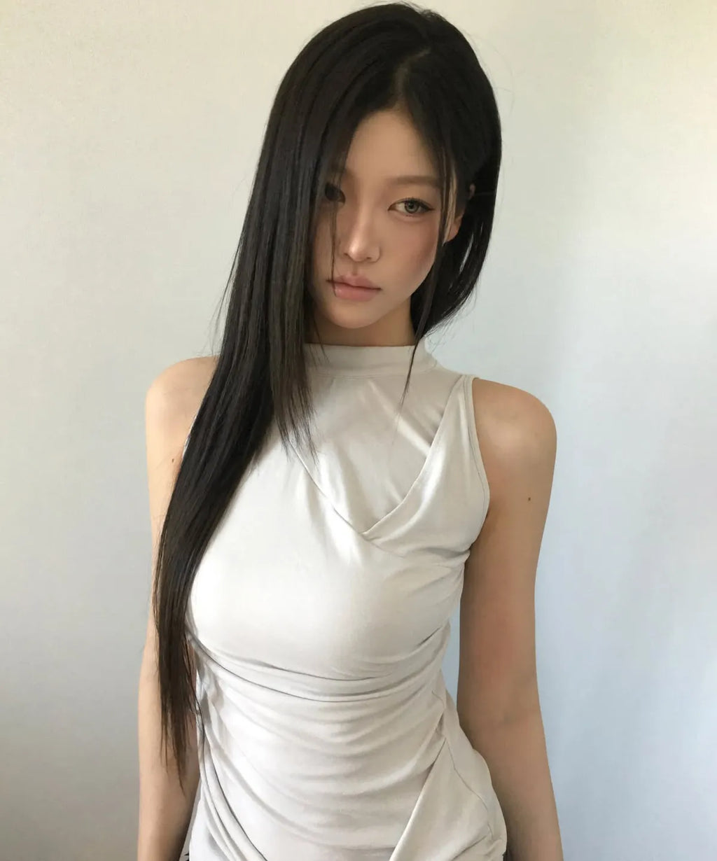 【Flare up】Draped Sleeveless Top [Black / White / Gray]
