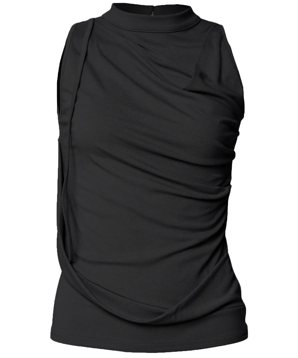 【Flare up】Draped Sleeveless Top [Black / White / Gray]