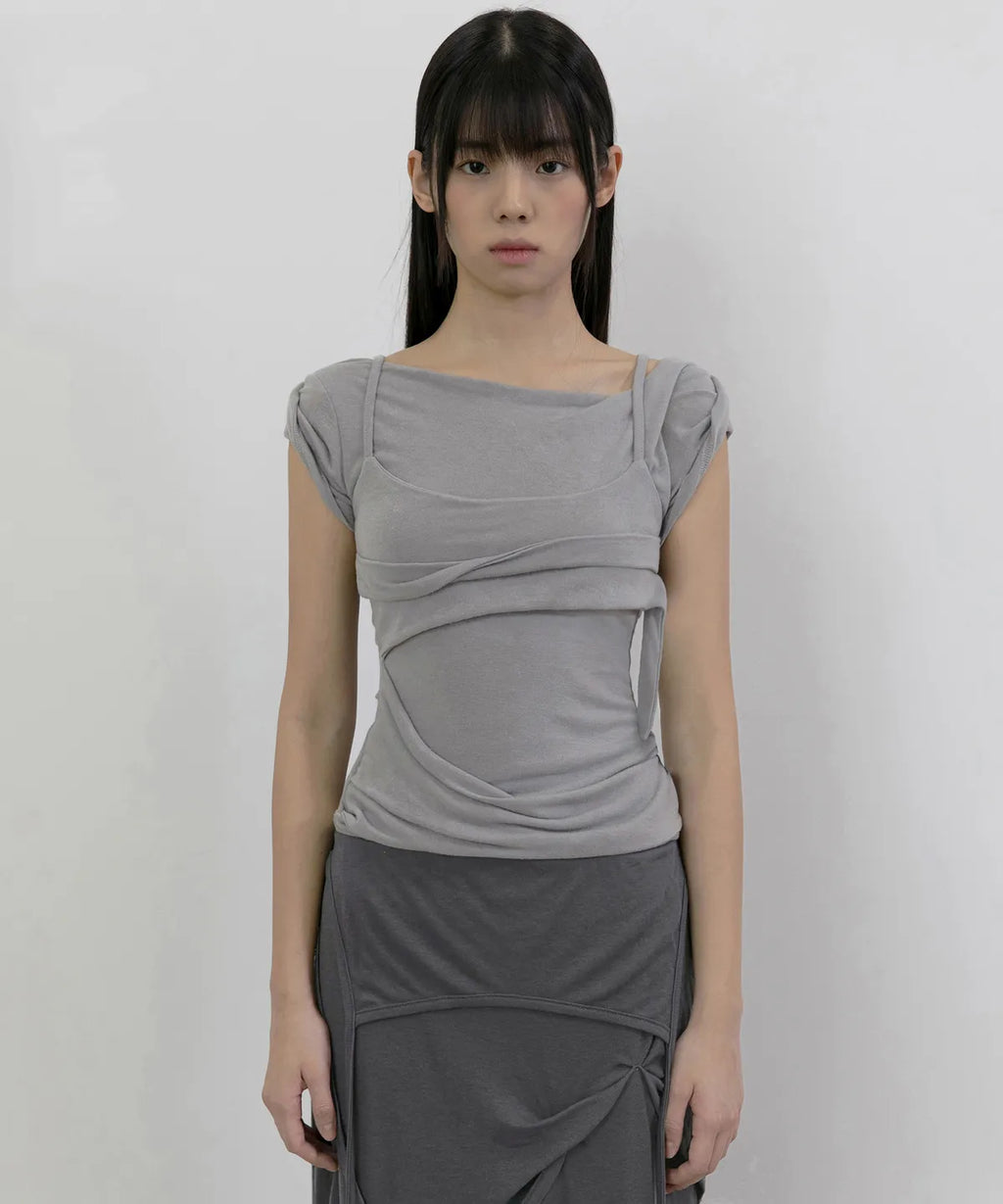 【Flare up】 Layered Bustier T-shirt [4 colors]
