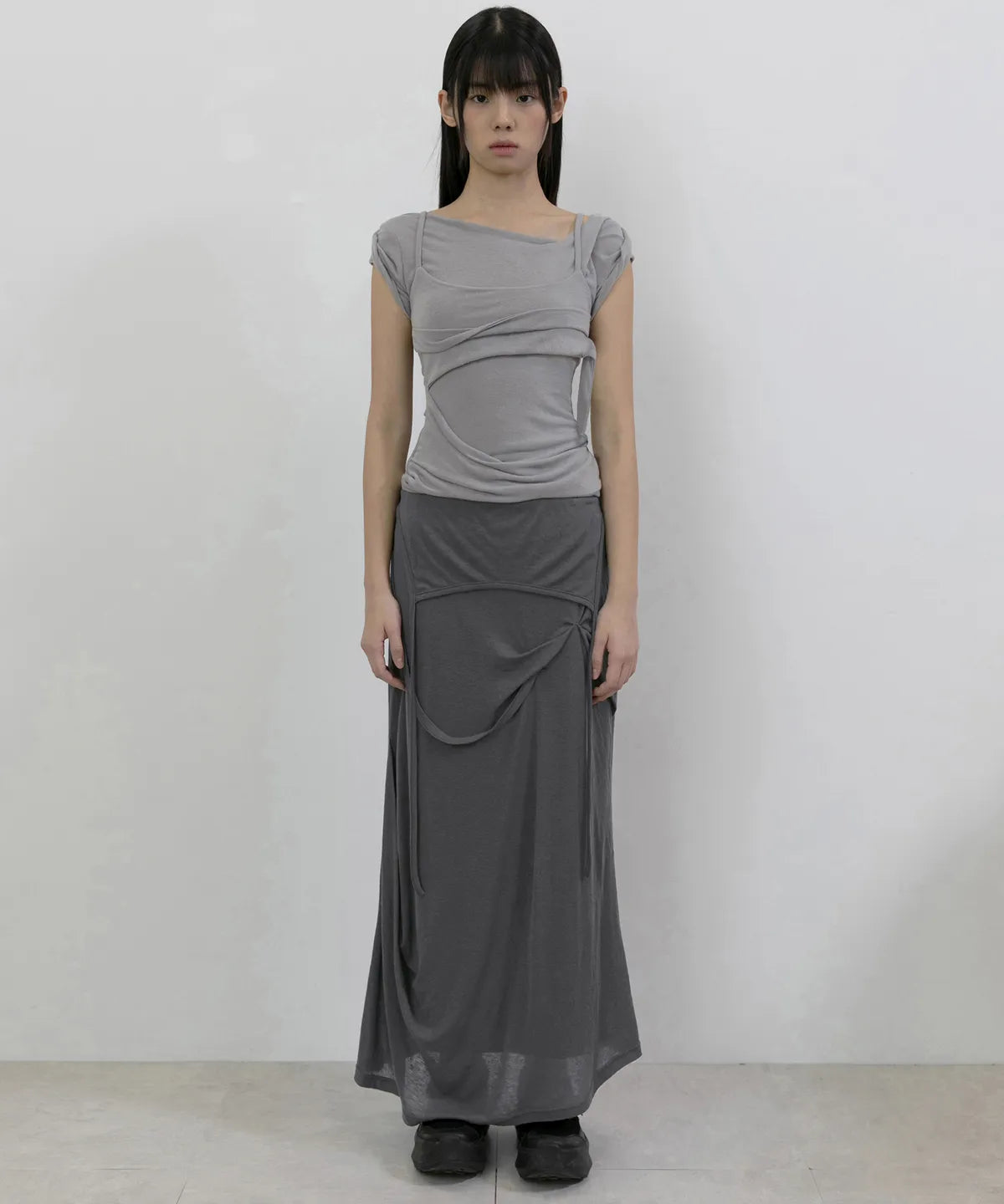 【Flare up】 Layered Bustier T-shirt [4 colors]