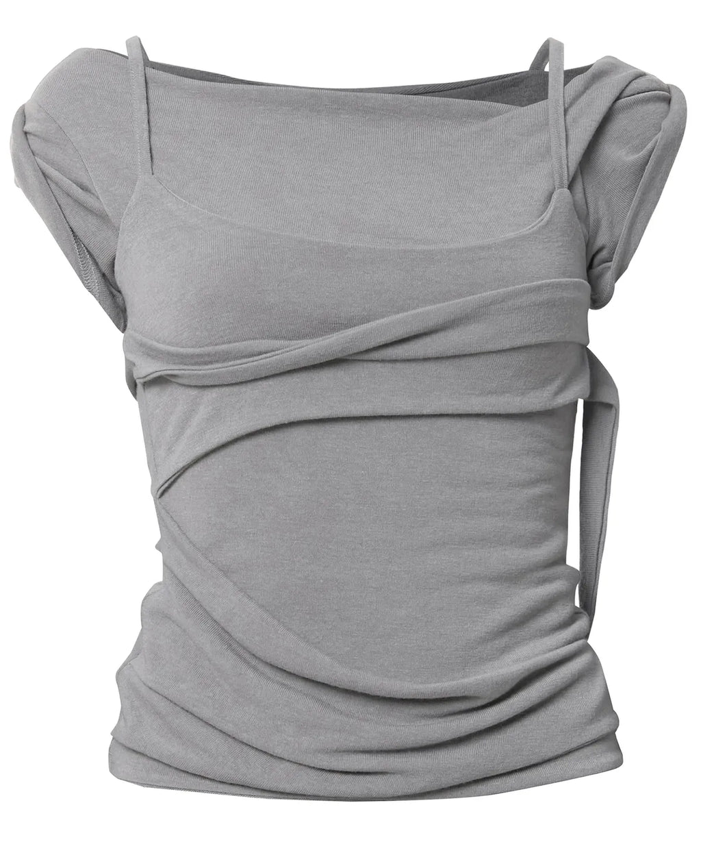 【Flare up】 Layered Bustier T-shirt [4 colors]