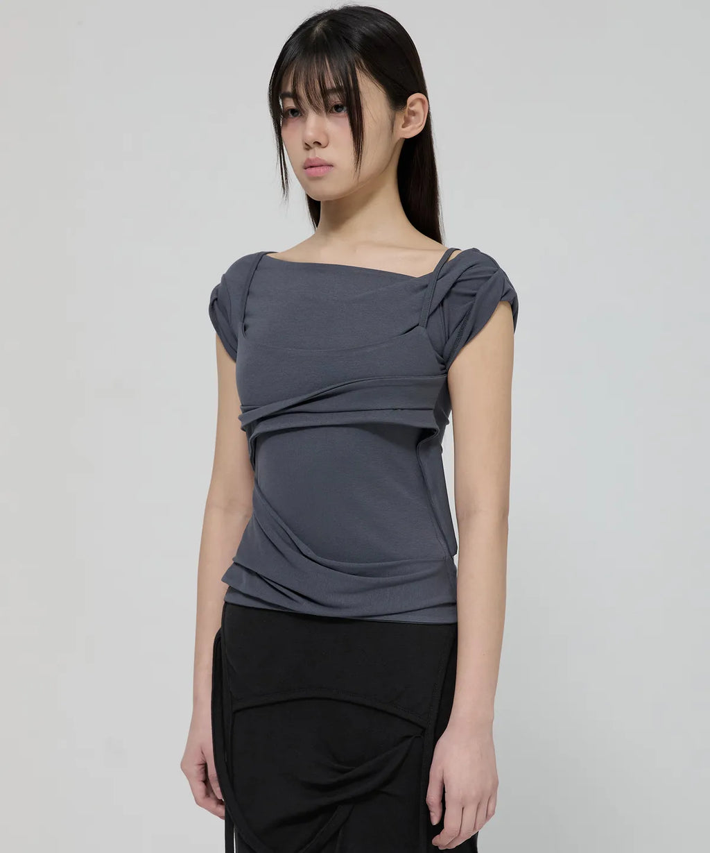 【Flare up】 Layered Bustier T-shirt [4 colors]