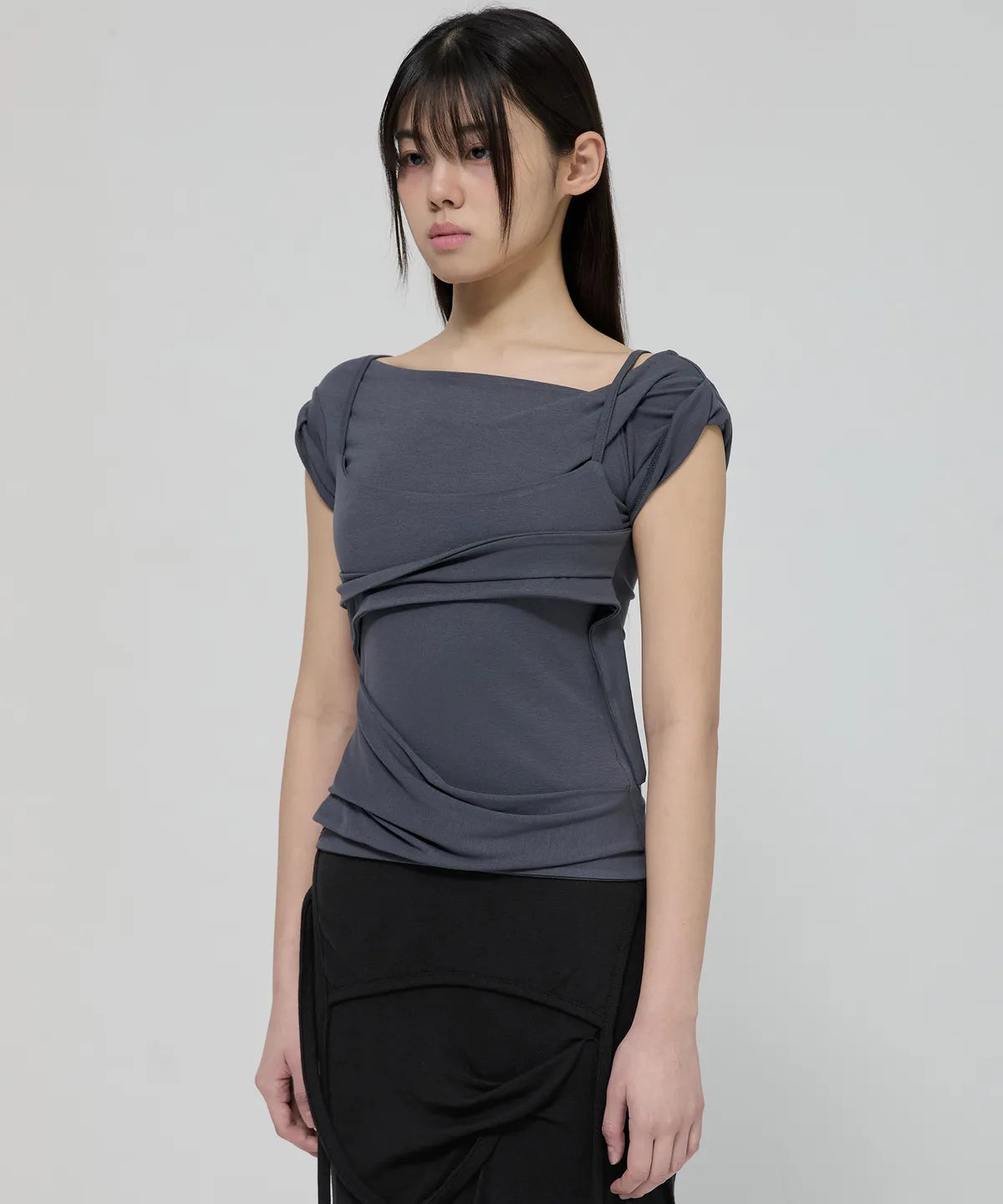 【Flare up】 Layered Bustier T-shirt [4 colors]