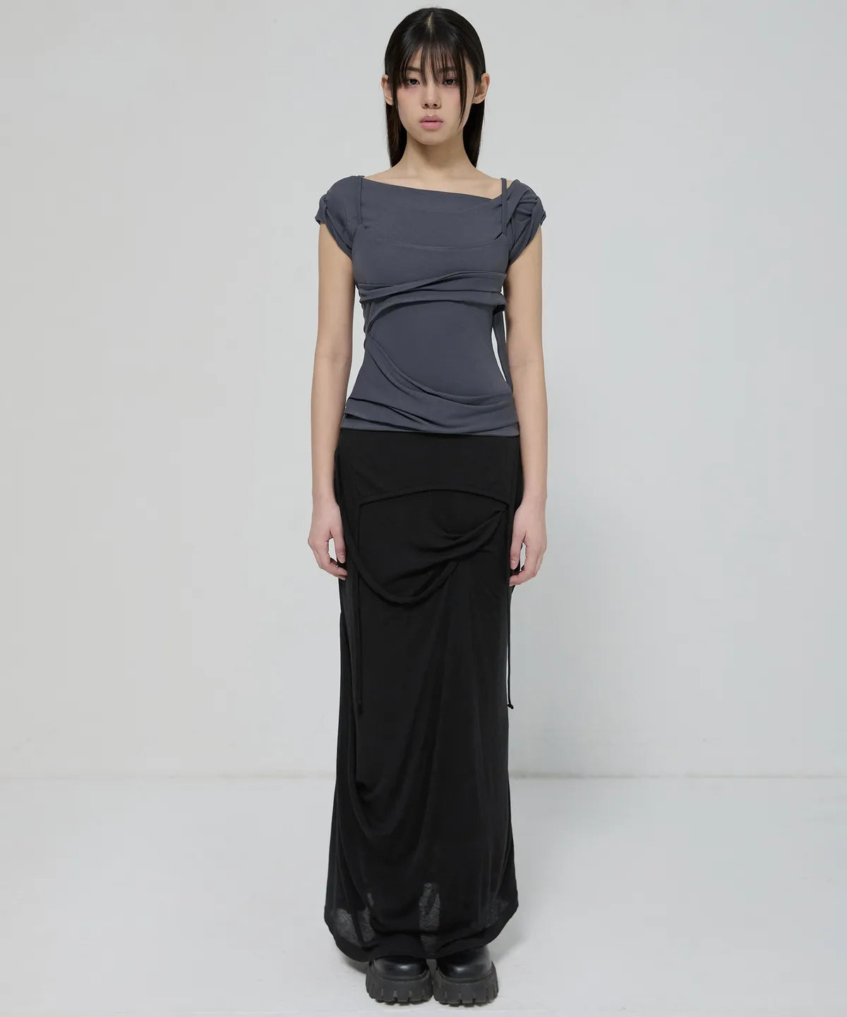 【Flare up】 Layered Bustier T-shirt [4 colors]