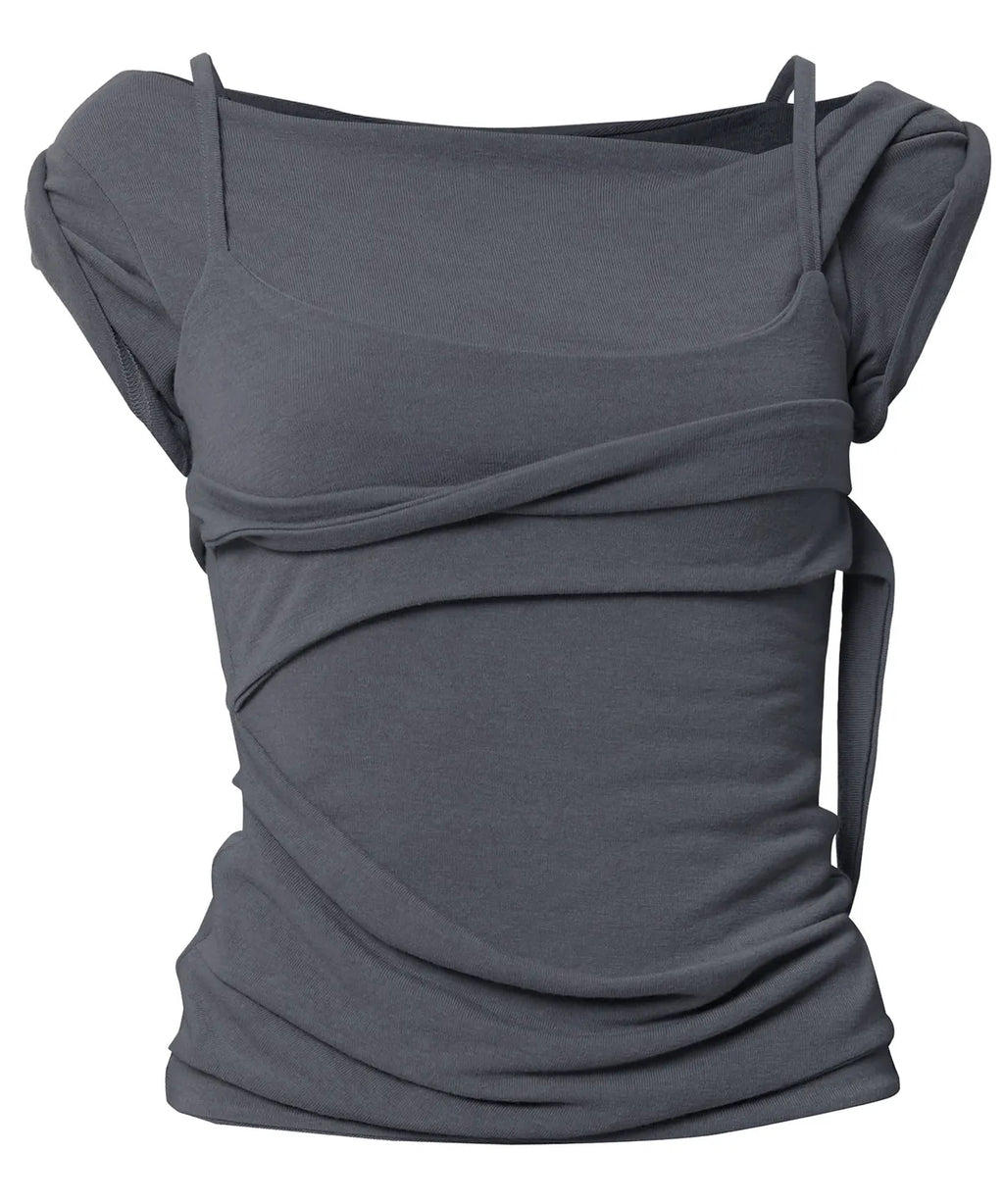 【Flare up】 Layered Bustier T-shirt [4 colors]