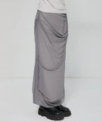 【Flare up】Draped Mesh Layered Long Skirt [Black / Gray]