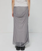 【Flare up】Draped Mesh Layered Long Skirt [Black / Gray]