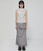 【Flare up】Draped Mesh Layered Long Skirt [Black / Gray]