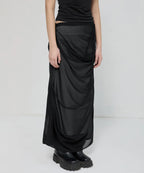【Flare up】Draped Mesh Layered Long Skirt [Black / Gray]