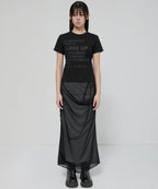 【Flare up】Draped Mesh Layered Long Skirt [Black / Gray]