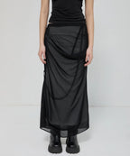 【Flare up】Draped Mesh Layered Long Skirt [Black / Gray]