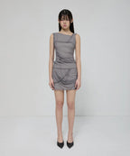 【Flare up】Draped Mesh Layered Mini Skirt [Black / Gray]