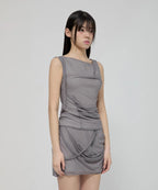 【Flare up】Draped Mesh Layered Mini Skirt [Black / Gray]