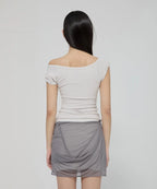 【Flare up】Draped Mesh Layered Mini Skirt [Black / Gray]