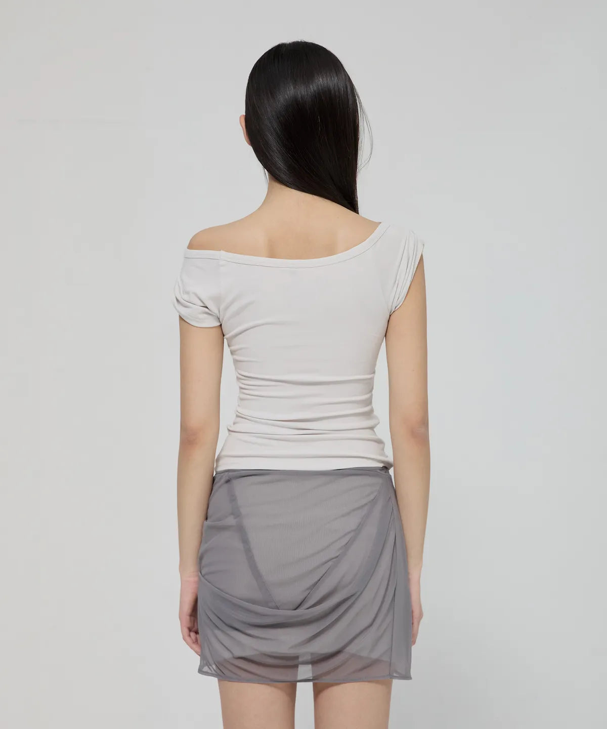 【Flare up】Draped Mesh Layered Mini Skirt [Black / Gray]