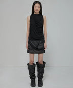 【Flare up】Draped Mesh Layered Mini Skirt [Black / Gray]
