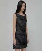 【Flare up】Draped Mesh Layered Mini Skirt [Black / Gray]