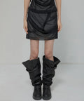 【Flare up】Draped Mesh Layered Mini Skirt [Black / Gray]