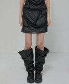 【Flare up】Draped Mesh Layered Mini Skirt [Black / Gray]