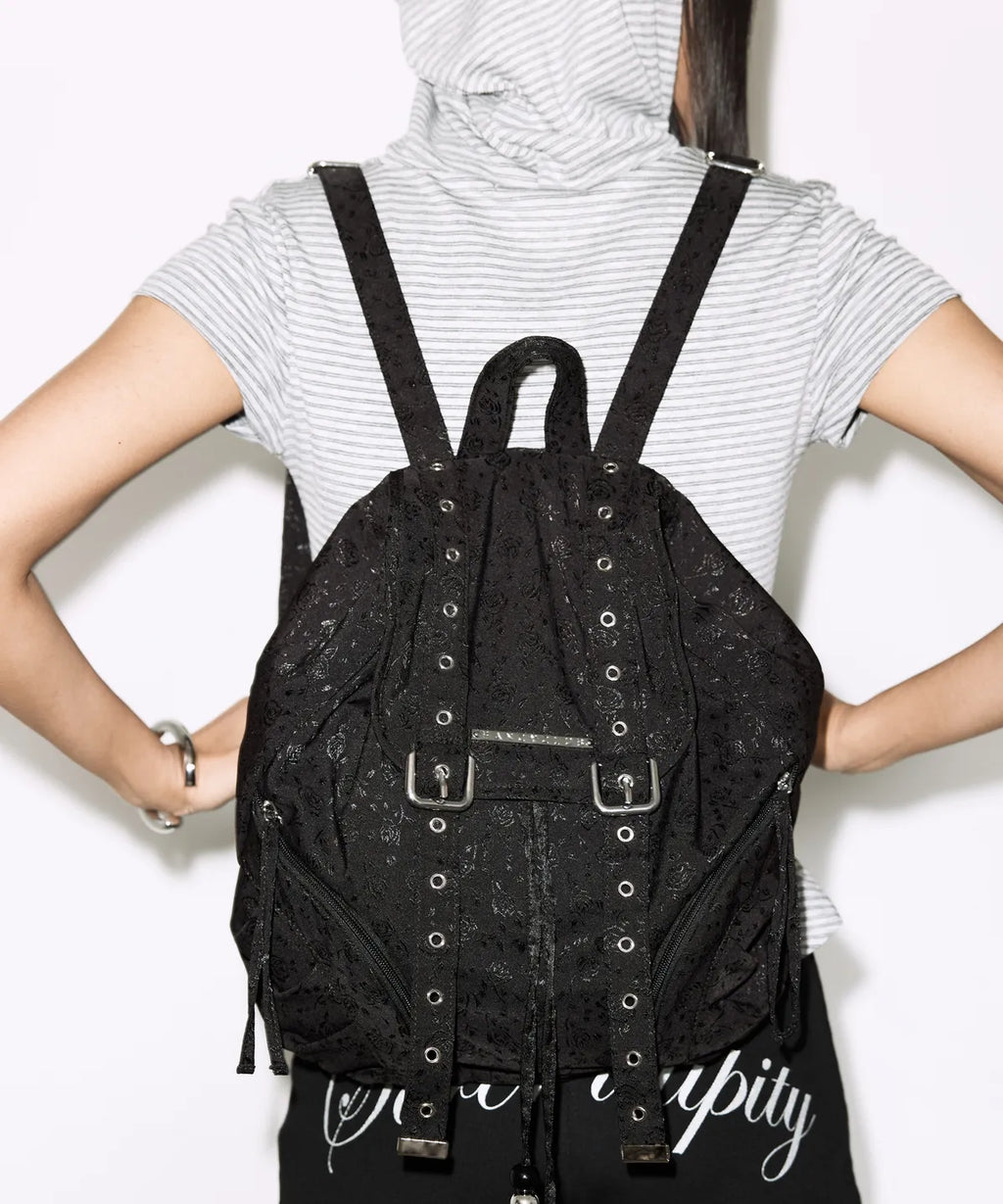 【Fancy Club】SATIN EYELET BACKPACK [White / Black]