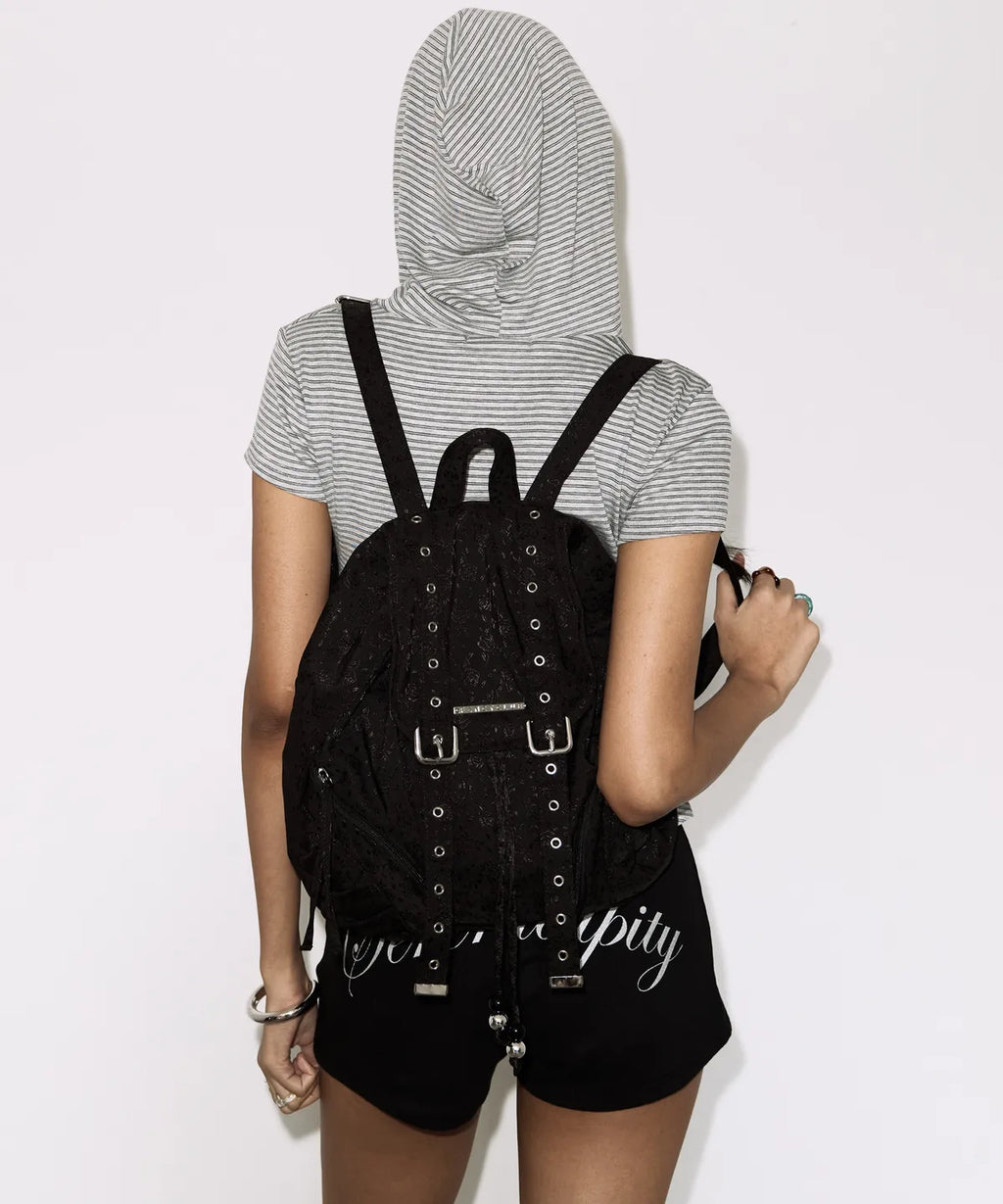 【Fancy Club】SATIN EYELET BACKPACK [White / Black]
