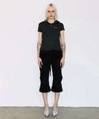 【Fancy Club】STRIPE HOOD FLARE TOP [Black / Gray]