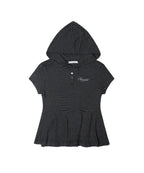 【Fancy Club】STRIPE HOOD FLARE TOP [Black / Gray]