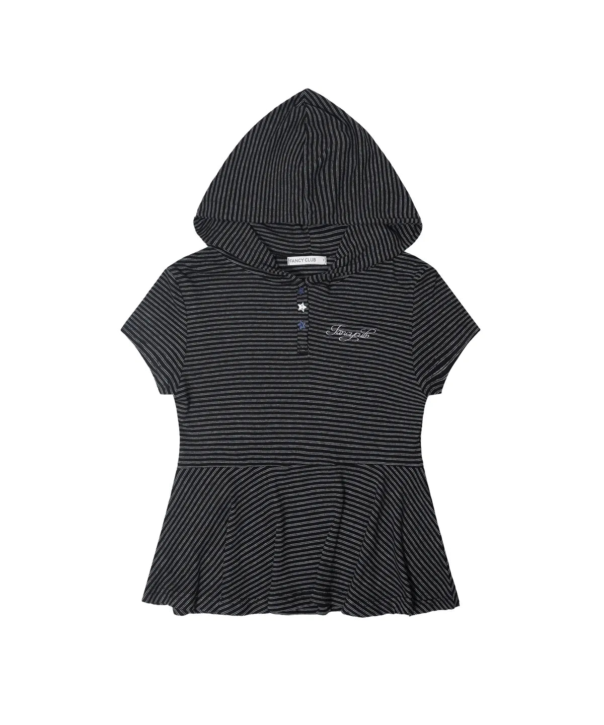 【Fancy Club】STRIPE HOOD FLARE TOP [Black / Gray]