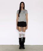 【Fancy Club】STRIPE HOOD FLARE TOP [Black / Gray]