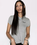 【Fancy Club】STRIPE HOOD FLARE TOP [Black / Gray]